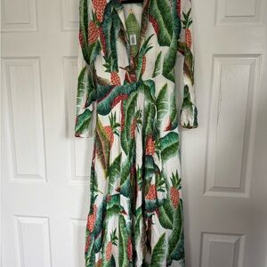 Tropical Leaf Print Maxi Dress
